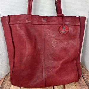 Harbour 2nd large red soft leather nautical tote bag